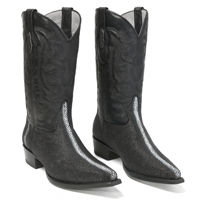 Los Altos Men's Black Stingray with Full Rowstone Finish Snip Toe Boots 7   - from alligatorwarehouse.com
