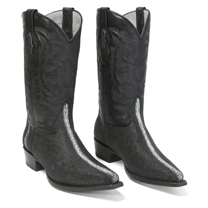 Los Altos Men's Black Stingray with Full Rowstone Finish Snip Toe Boots