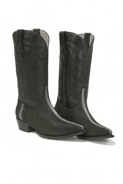 Los Altos Men's Black Stingray with Full Rowstone Finish Snip Toe Boots 8   - from alligatorwarehouse.com