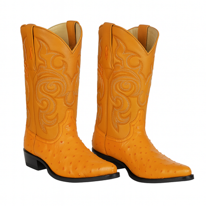 Los Altos Men's Yellow Gold Buttercup Genuine Full Quill Ostrich Boots