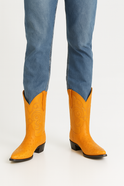 Los Altos Men's Yellow Gold Buttercup Genuine Full Quill Ostrich Boots 8   - from alligatorwarehouse.com