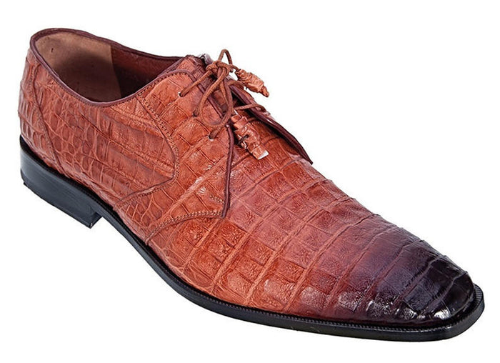 Men’s Los Altos Cognac Crocodile Italian Toe Shoes, Exotic Lace Up Dress Shoes