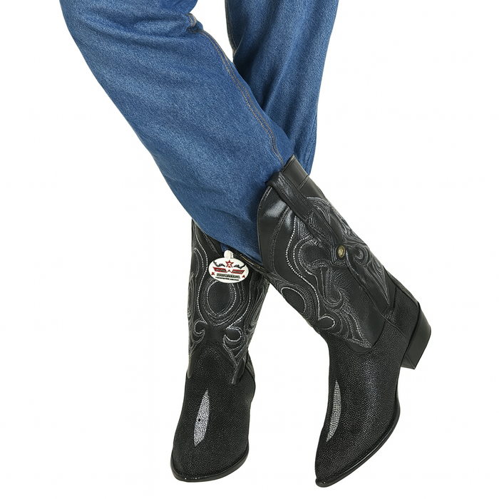 Los Altos Men's Exquisite Black Genuine Single Stone Stingray Boots