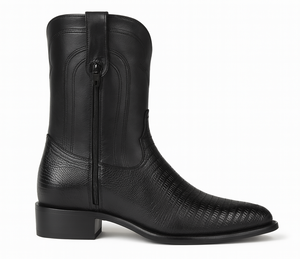 Los Altos Men's Genuine Lizard Teju Skin Leather Insole and Lining Zipper Black Roper Toe Boot