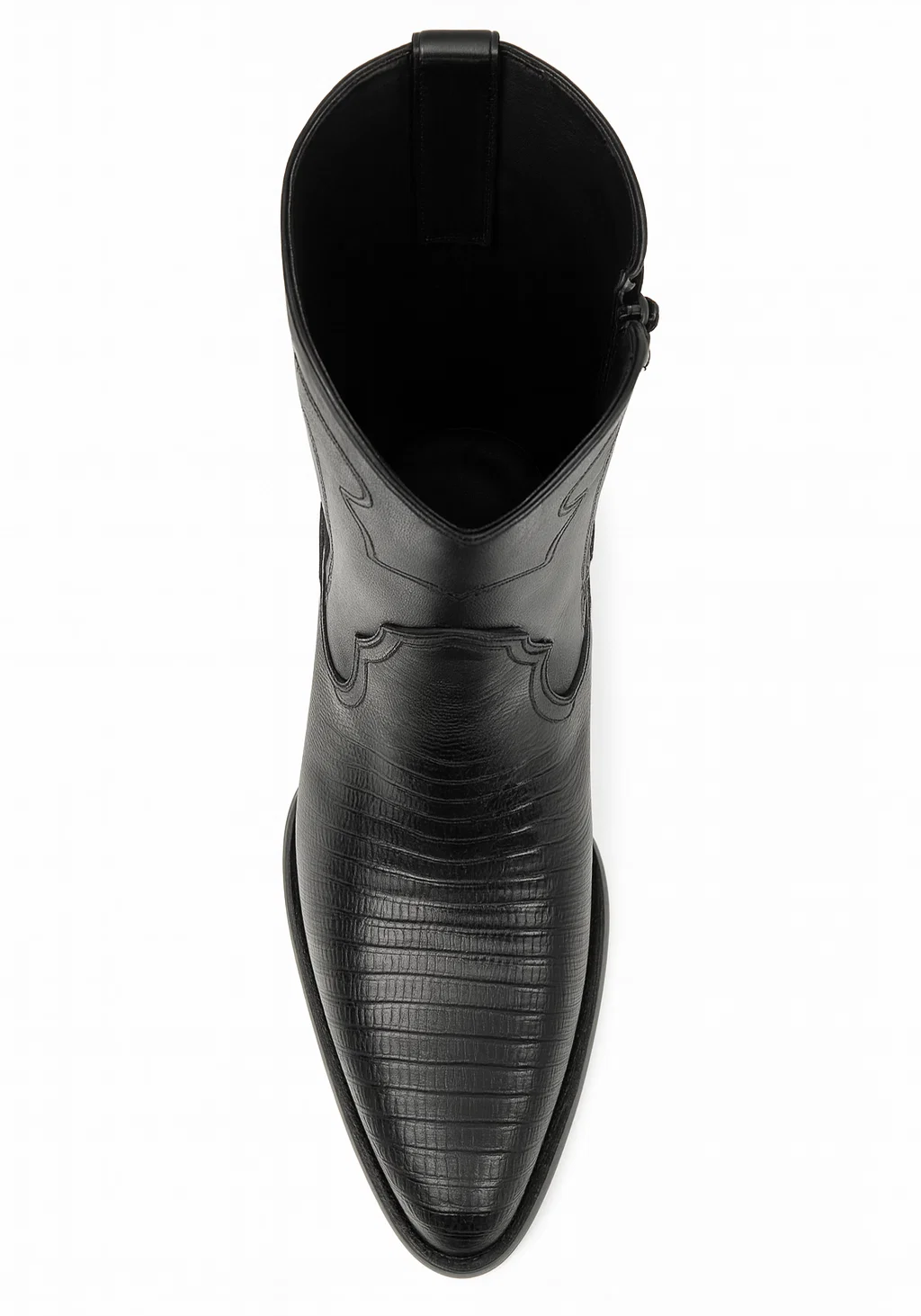 Los Altos Men's Genuine Lizard Teju Skin Leather Insole and Lining Zipper Black Roper Toe Boot