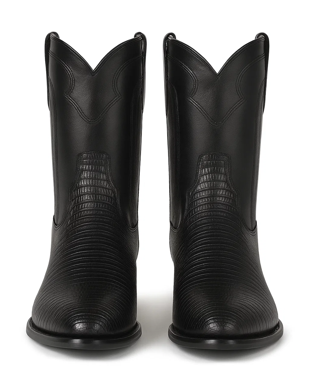 Los Altos Men's Genuine Lizard Teju Skin Leather Insole and Lining Zipper Black Roper Toe Boot