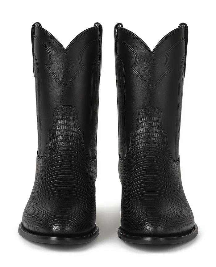 Los Altos Men's Genuine Lizard Teju Skin Leather Insole and Lining Zipper Black Roper Toe Boot