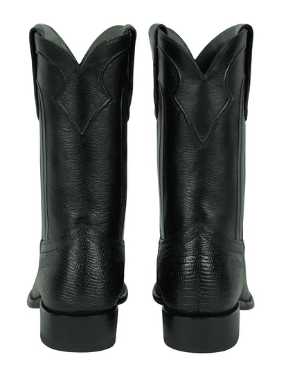 Los Altos Men's Genuine Lizard Teju Skin Leather Insole and Lining Zipper Black Roper Toe Boot