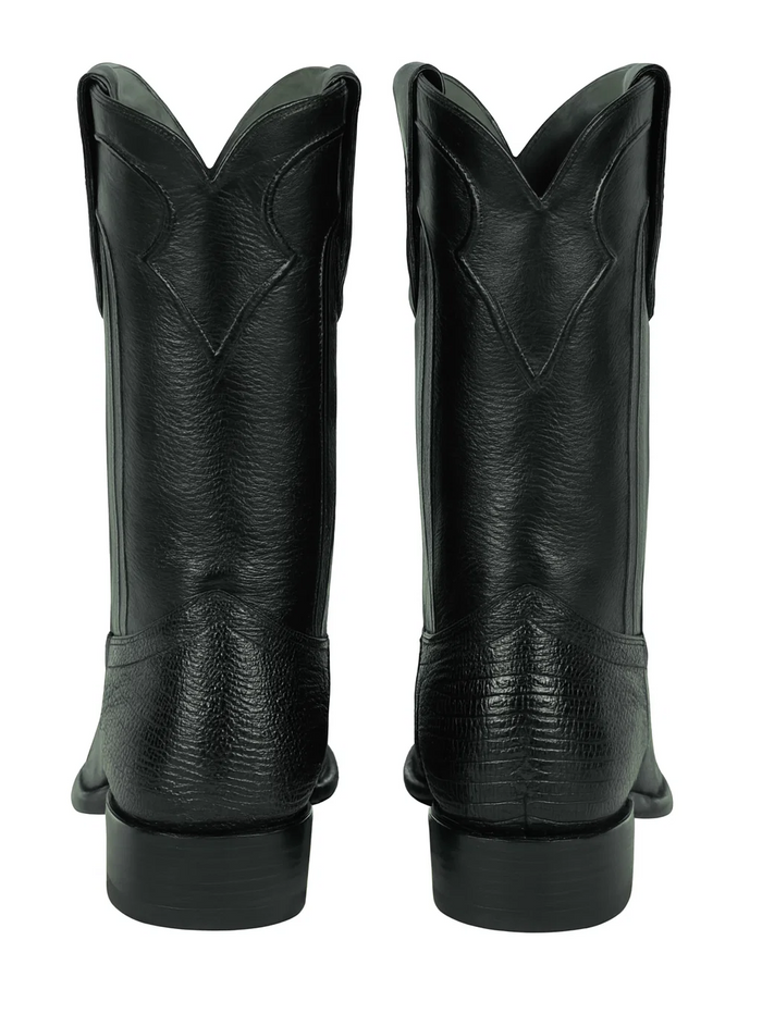 Los Altos Men's Genuine Lizard Teju Skin Leather Insole and Lining Zipper Black Roper Toe Boot