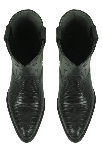 Los Altos Men's Genuine Lizard Teju Skin Leather Insole and Lining Zipper Black Roper Toe Boot