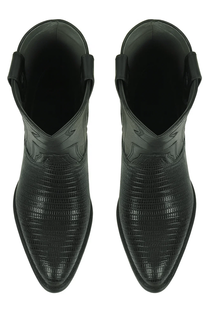 Los Altos Men's Genuine Lizard Teju Skin Leather Insole and Lining Zipper Black Roper Toe Boot