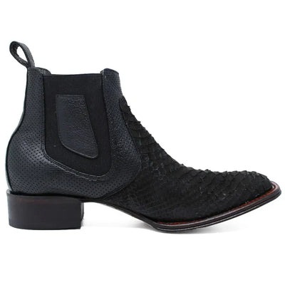 Los Altos Men's Genuine Python Skin Square Toe Ankle Boots - Black 4   - from alligatorwarehouse.com