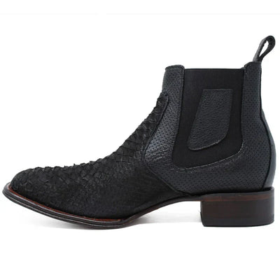 Los Altos Men's Genuine Python Skin Square Toe Ankle Boots - Black 1   - from alligatorwarehouse.com