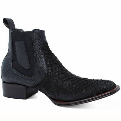 Los Altos Men's Genuine Python Skin Square Toe Ankle Boots - Black 5   - from alligatorwarehouse.com