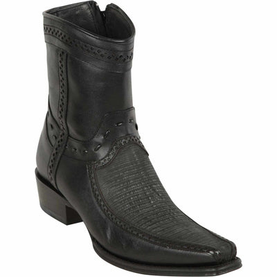 Los Altos Men's Lizard Skin European Toe Short Boots - Sanded Black 76BF0774 1 LAB-76BF0774-060  - from alligatorwarehouse.com