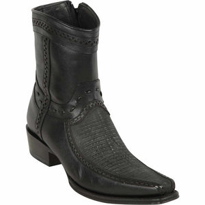 Los Altos Men's Lizard Skin European Toe Short Boots - Sanded Black