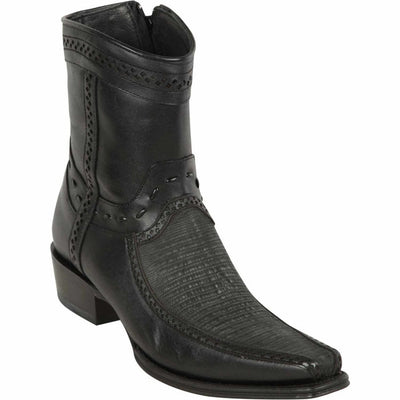 Los Altos Men's Lizard Skin European Toe Short Boots - Sanded Black 1   - from alligatorwarehouse.com