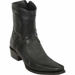 Los Altos Men's Lizard Skin European Toe Short Boots - Sanded Black