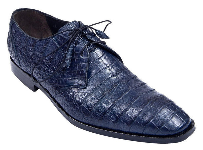 Men’s Los Altos Navy Blue Crocodile Italian Toe Shoes, Exotic Lace-Up Dress Shoes