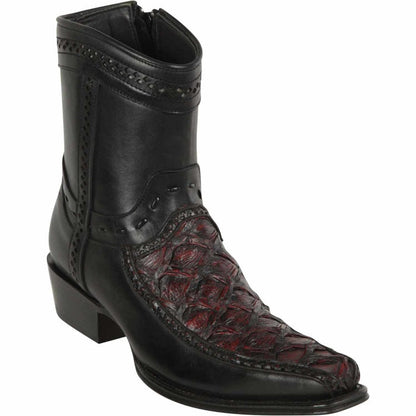 Los Altos Men's Genuine Monster Fish Skin Short Boots – Black Cherry Exotic Leather European Toe Western Cowboy Boots