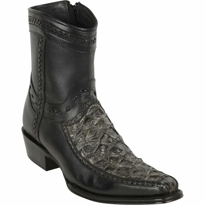 Los Altos Men's Original Monster Fish Skin European Toe Short Boots - Rustic Black 1   - from alligatorwarehouse.com