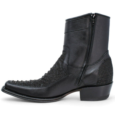 Los Altos Men's Original Python Skin European Toe Short Boots - Black 4   - from alligatorwarehouse.com