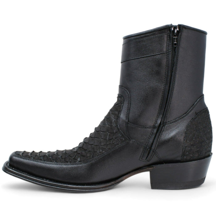Los Altos Men's Original Python Skin European Toe Short Boots - Black