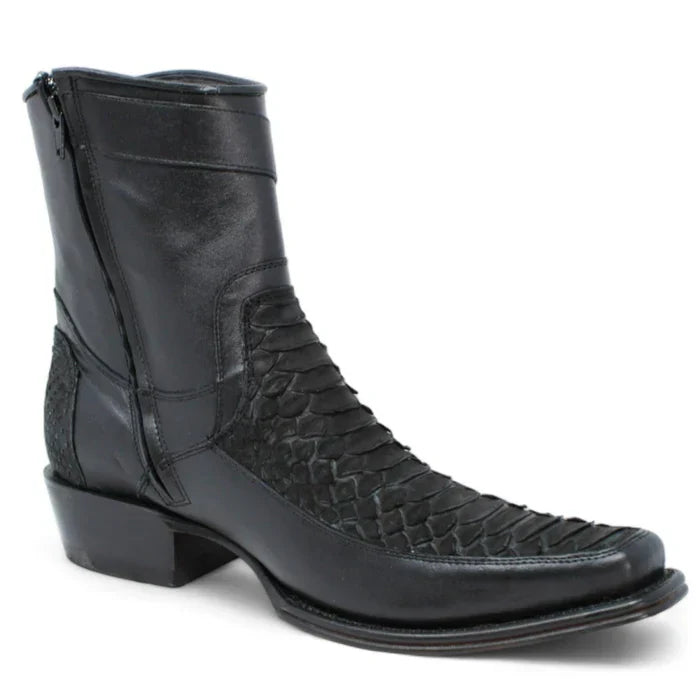 Los Altos Men's Original Python Skin European Toe Short Boots - Black
