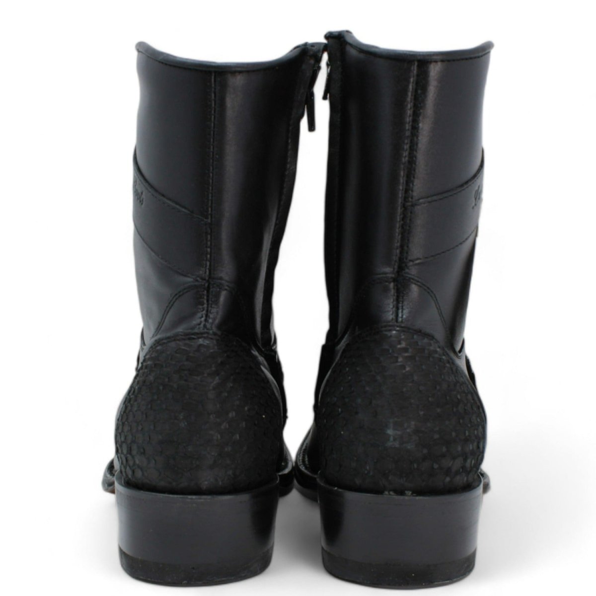 Los Altos Men's Original Python Skin European Toe Short Boots - Black