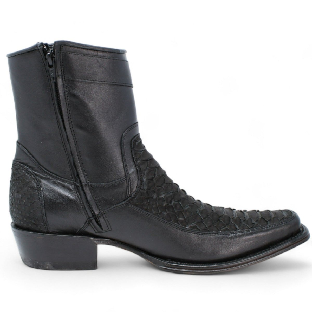 Los Altos Men's Original Python Skin European Toe Short Boots - Black