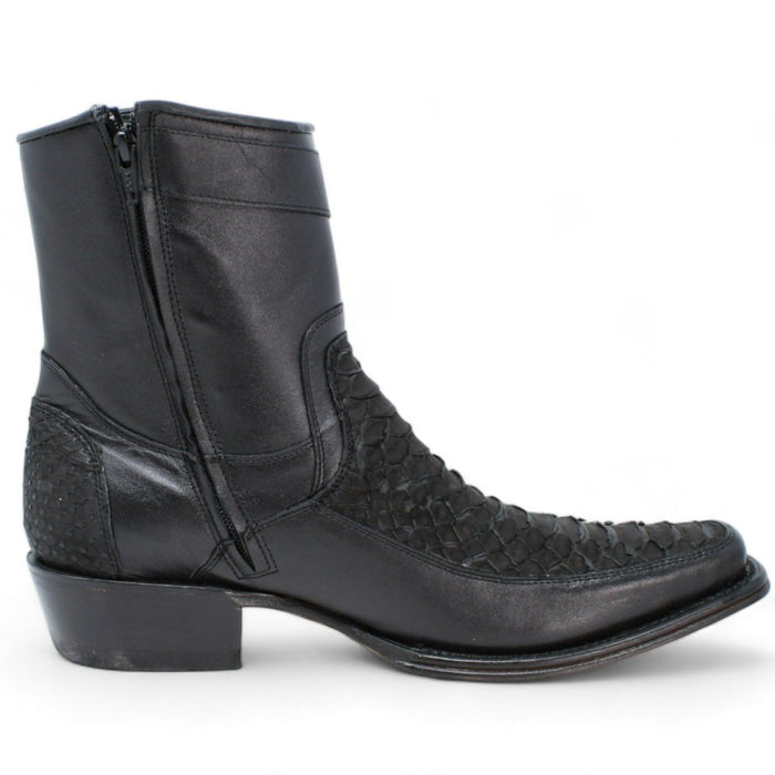 Los Altos Men's Original Python Skin European Toe Short Boots - Black