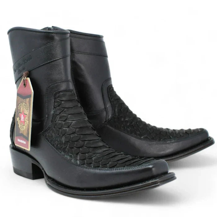 Los Altos Men's Original Python Skin European Toe Short Boots - Black 1   - from alligatorwarehouse.com