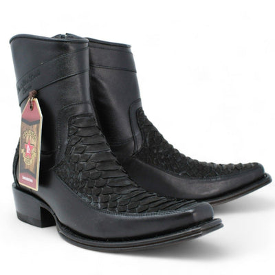 Los Altos Men's Original Python Skin European Toe Short Boots - Black 2   - from alligatorwarehouse.com