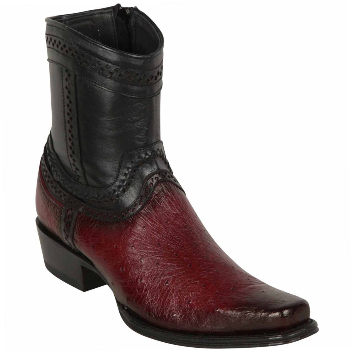 Los Altos Men's Original Smooth Ostrich Skin European Toe Short Boots - Burgundy 1 LAB-76B9743-060  - from alligatorwarehouse.com