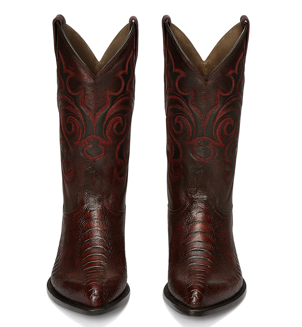 Los Altos Men's Ostrich Black Cherry Leg Boots