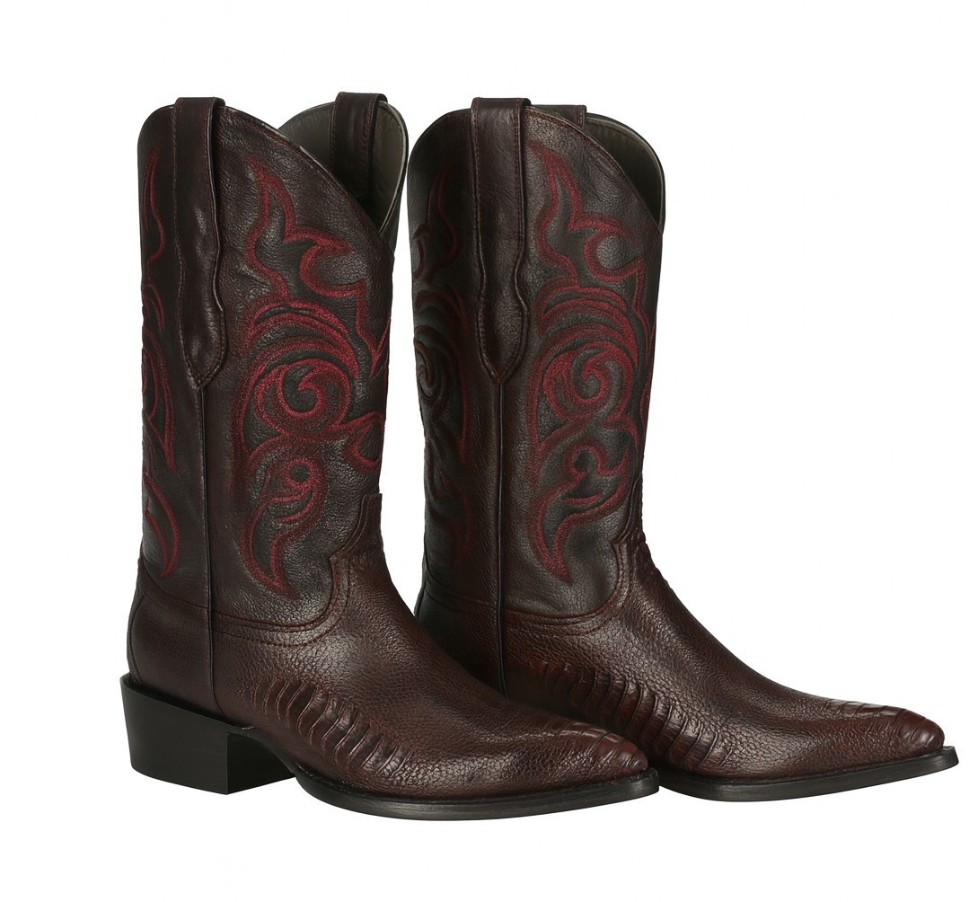 Los Altos Men's Ostrich Black Cherry Leg Boots
