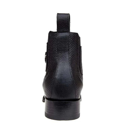 Men’s Los Altos Black Caiman Belly Short Boots with Wide Square Toe, Exotic Western Ankle Boots