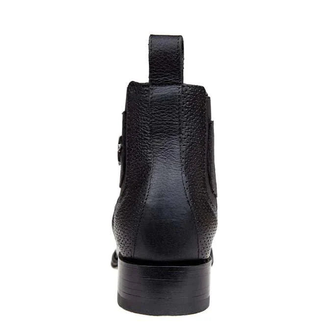 Men’s Los Altos Black Caiman Belly Short Boots with Wide Square Toe, Exotic Western Ankle Boots