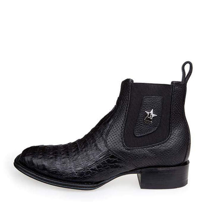 Los Altos Men's Wide Square Toe Caiman Belly Short Boots - Black 82BV8205 3 LAB-82BV8205-060  - from alligatorwarehouse.com