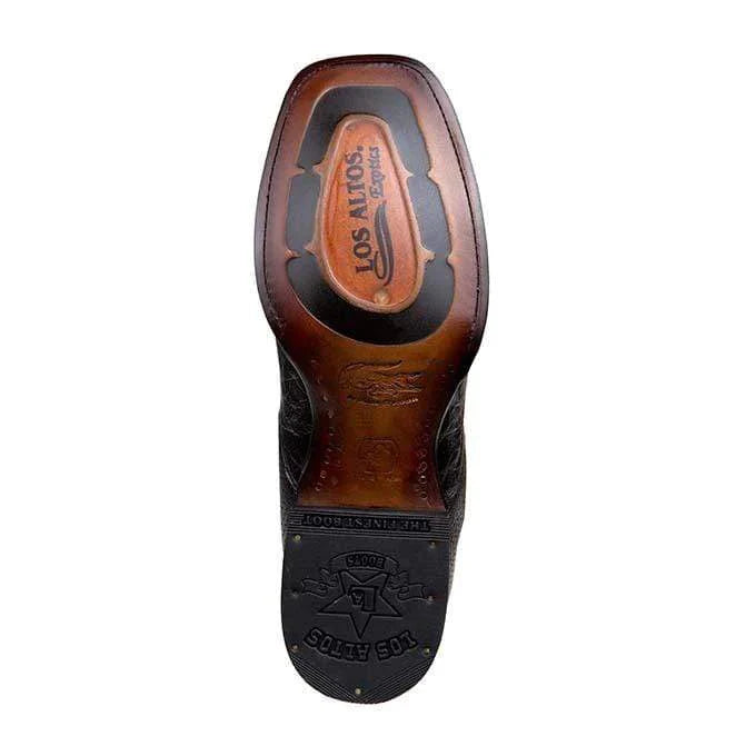 Men’s Los Altos Black Caiman Belly Short Boots with Wide Square Toe, Exotic Western Ankle Boots