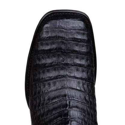 Men’s Los Altos Black Caiman Belly Short Boots with Wide Square Toe, Exotic Western Ankle Boots