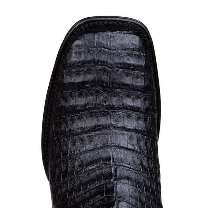 Men’s Los Altos Black Caiman Belly Short Boots with Wide Square Toe, Exotic Western Ankle Boots
