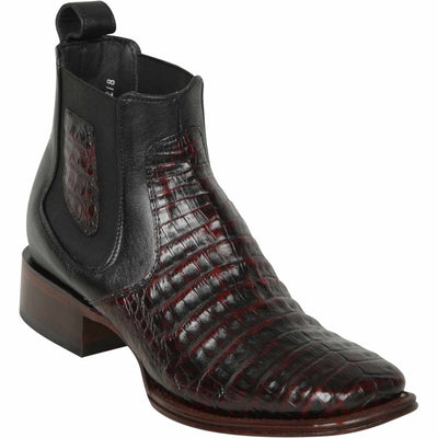 Los Altos Men's Wide Square Toe Caiman Belly Short Boots - Black Cherry 82BV8218 1 LAB-82BV8218-060  - from alligatorwarehouse.com