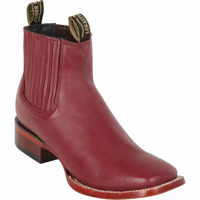 Los Altos Men's Wide Square Toe Deer Leather Short Boots - Burgundy 82B8306 1 LAB-82B8306-060  - from alligatorwarehouse.com