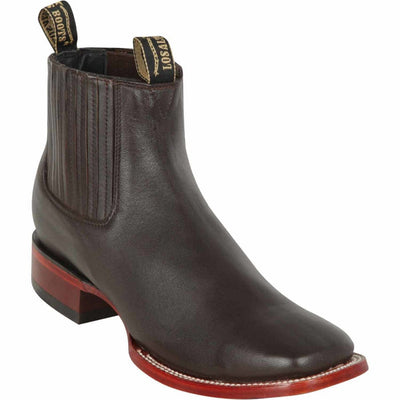 Los Altos Men's Wide Square Toe Deer Leather Short Boots - Chocolate 1   - from alligatorwarehouse.com