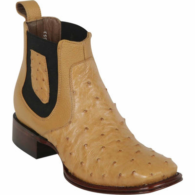 Los Altos Men's Wide Square Toe Ostrich Short Boots - Antique Saddle 82BV0353 1 LAB-82BV0353-060  - from alligatorwarehouse.com