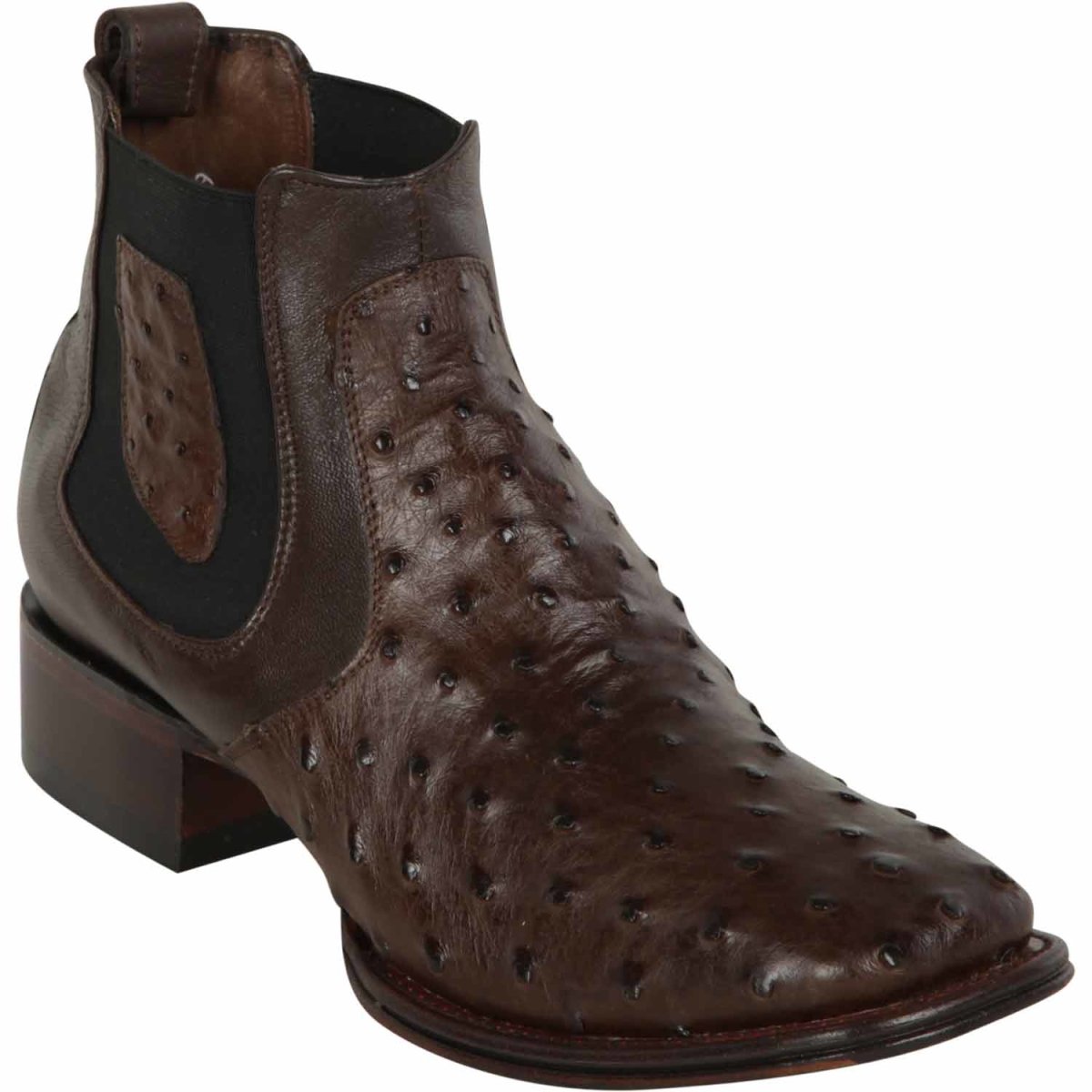 Los Altos Men's Wide Square Toe Ostrich Short Boots - Brown 82BV0359 1 LAB-82BV0359-060  - from alligatorwarehouse.com