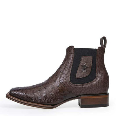 Los Altos Men's Wide Square Toe Ostrich Short Boots - Brown 82BV0359 4 LAB-82BV0359-060  - from alligatorwarehouse.com
