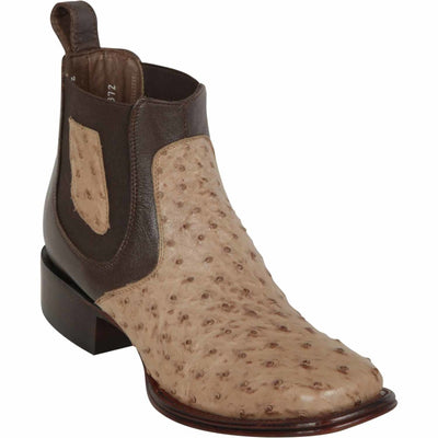 Los Altos Men's Wide Square Toe Ostrich Short Boots - Moka 82BV0372 1 LAB-82BV0372-060  - from alligatorwarehouse.com