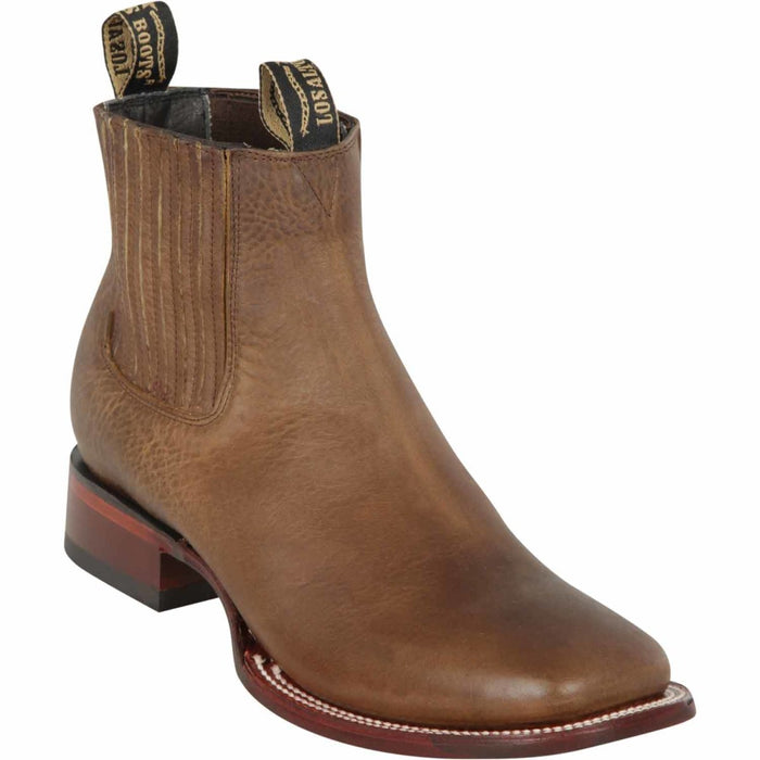 Los Altos Men's Wide Square Toe Rage Leather Short Boots - Tan Honey Color 82B9951